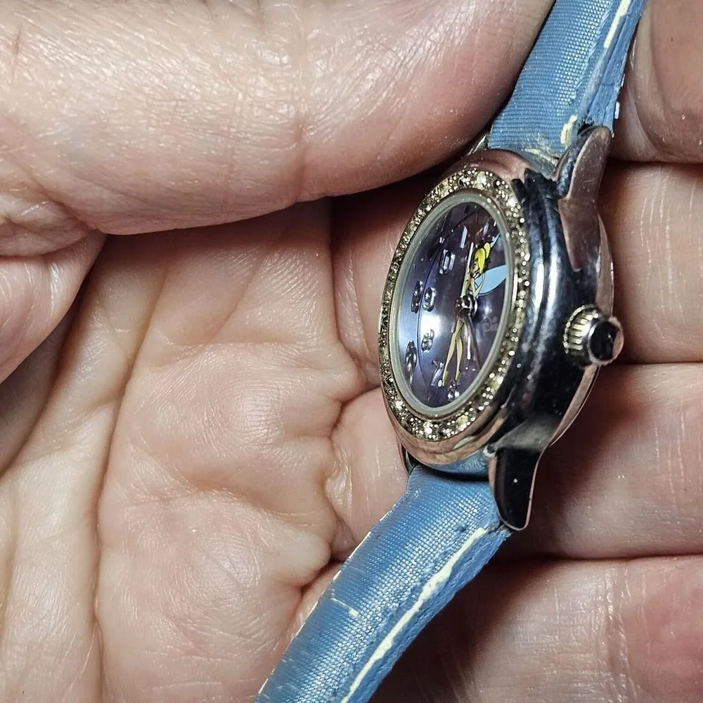 **Final Sale** Disney’s Tinkerbell Watch Silver Crystal Bezel Blue Needs Battery - Picture 3 of 14